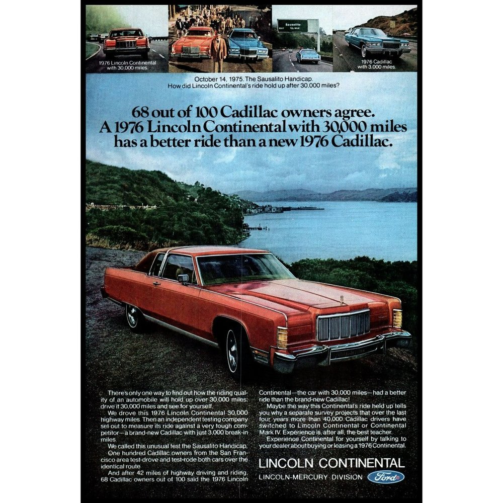 1976 Lincoln Continental 2 Door Luxury Coupe Vintage Print Ad Seaside Wall Art